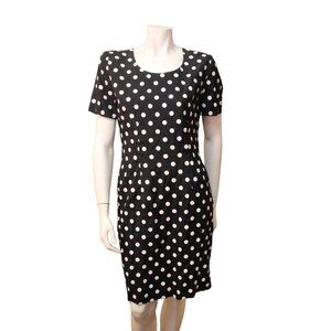 Vintage 80s Gaccina Black White Polka Dot Rayon Short Sleeve Dress Size 10